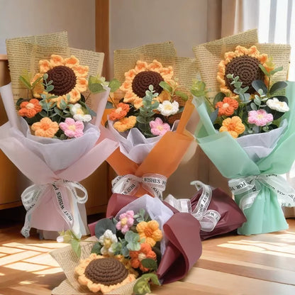 Handcrafted Artificial Flower Crochet Bouquet - Sunflower and Daisy Arrangement for Anniversaries, Mother's Day, and Birthdays - Timeless Floral Gift