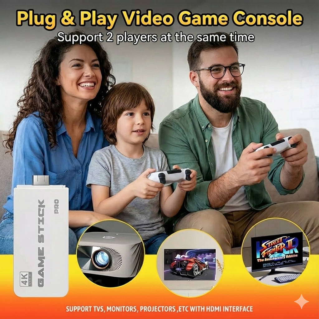 M15 4K Gaming Stick with 64GB Storage, 30,000+ Retro Games, Wireless Controllers, and Support for Over 20 Emulators for HD TV Gaming