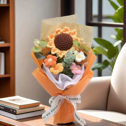 Handcrafted Artificial Flower Crochet Bouquet - Sunflower and Daisy Arrangement for Anniversaries, Mother's Day, and Birthdays - Timeless Floral Gift