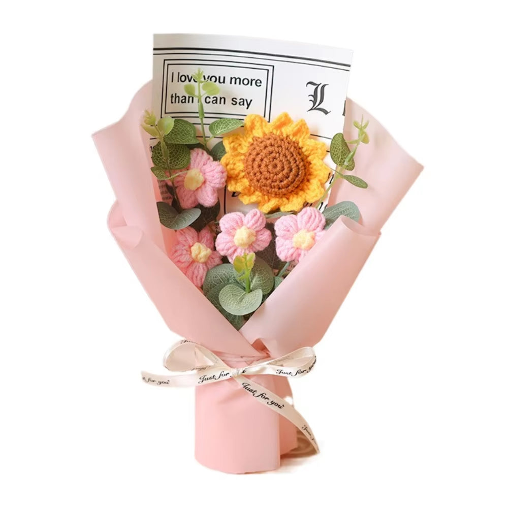 Handcrafted Artificial Flower Crochet Bouquet - Sunflower and Daisy Arrangement for Anniversaries, Mother's Day, and Birthdays - Timeless Floral Gift