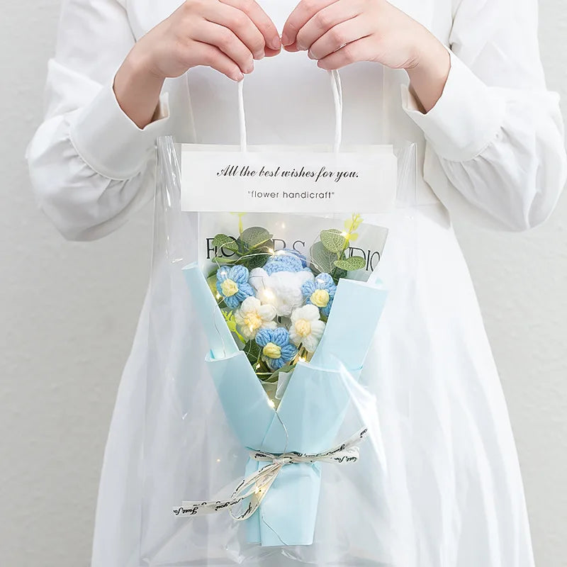 1Pc LED Crochet Bouquet Artificial Handmade Sunflower Rose Bouquet Valentine'S Day Anniversary Wedding Mothers Day Birthday Gift