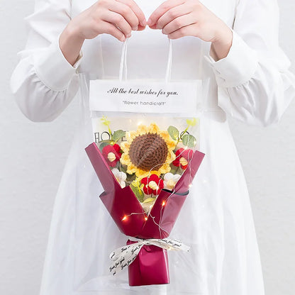 1Pc LED Crochet Bouquet Artificial Handmade Sunflower Rose Bouquet Valentine'S Day Anniversary Wedding Mothers Day Birthday Gift