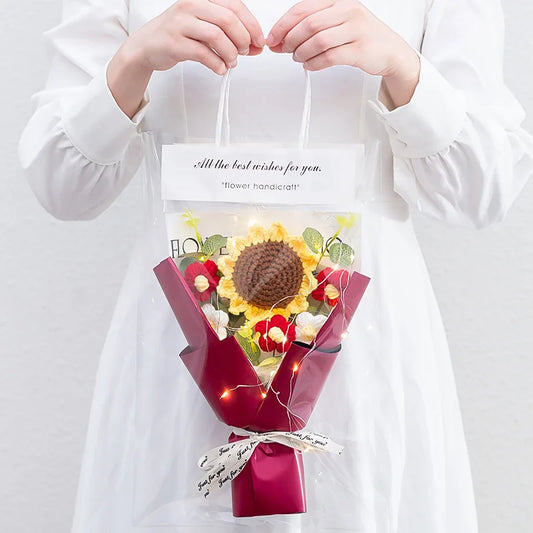 1Pc LED Crochet Bouquet Artificial Handmade Sunflower Rose Bouquet Valentine'S Day Anniversary Wedding Mothers Day Birthday Gift