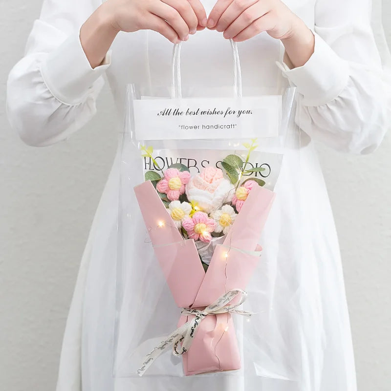 1Pc LED Crochet Bouquet Artificial Handmade Sunflower Rose Bouquet Valentine'S Day Anniversary Wedding Mothers Day Birthday Gift