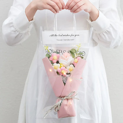 1Pc LED Crochet Bouquet Artificial Handmade Sunflower Rose Bouquet Valentine'S Day Anniversary Wedding Mothers Day Birthday Gift