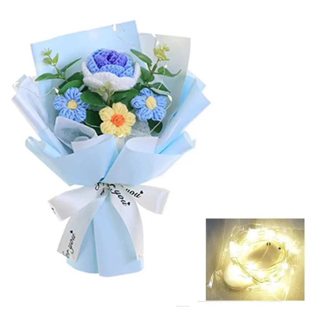 New Cotton Crochet Flower Bouquet Woven with Lamp Knitted Flower Artificial Handmade Artificial Flowers Graduation Gifts