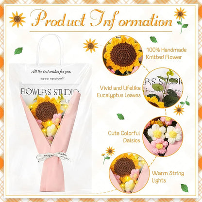 1Pc LED Crochet Bouquet Artificial Handmade Sunflower Rose Bouquet Valentine'S Day Anniversary Wedding Mothers Day Birthday Gift