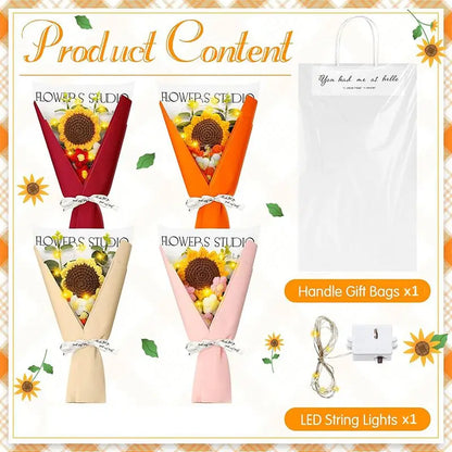 1Pc LED Crochet Bouquet Artificial Handmade Sunflower Rose Bouquet Valentine'S Day Anniversary Wedding Mothers Day Birthday Gift