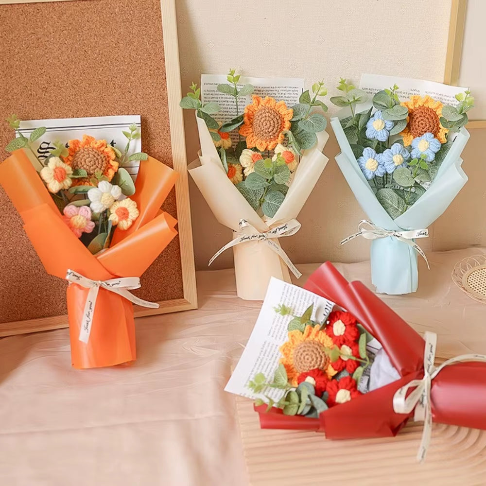 Handcrafted Artificial Flower Crochet Bouquet - Sunflower and Daisy Arrangement for Anniversaries, Mother's Day, and Birthdays - Timeless Floral Gift